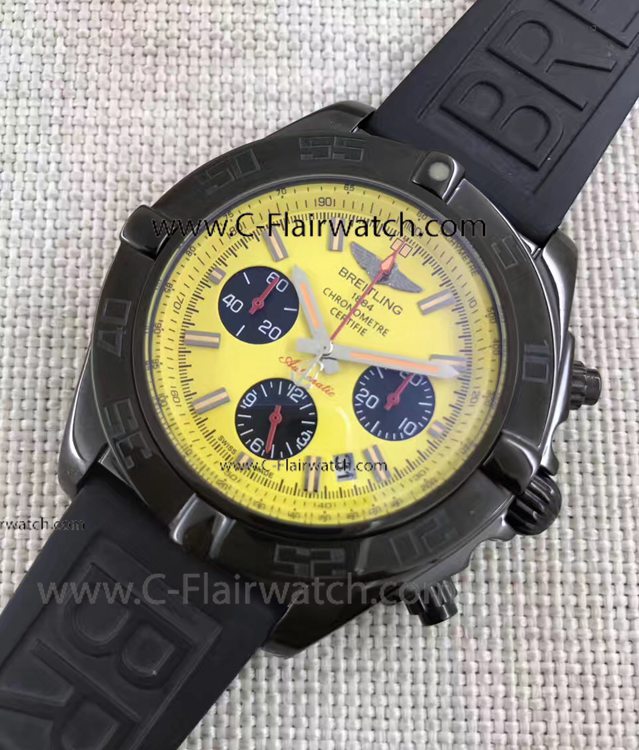 Replica Breitling Chronomat Chrono Watch Black Steel Yellow Dial